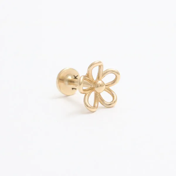 14K 18K Solid Gold Daisy Flower Externally Threaded Flat Back Earring Labret