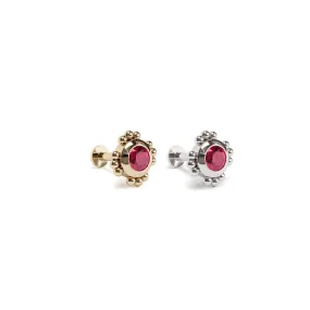 14K Gold Ruby Beaded Stud