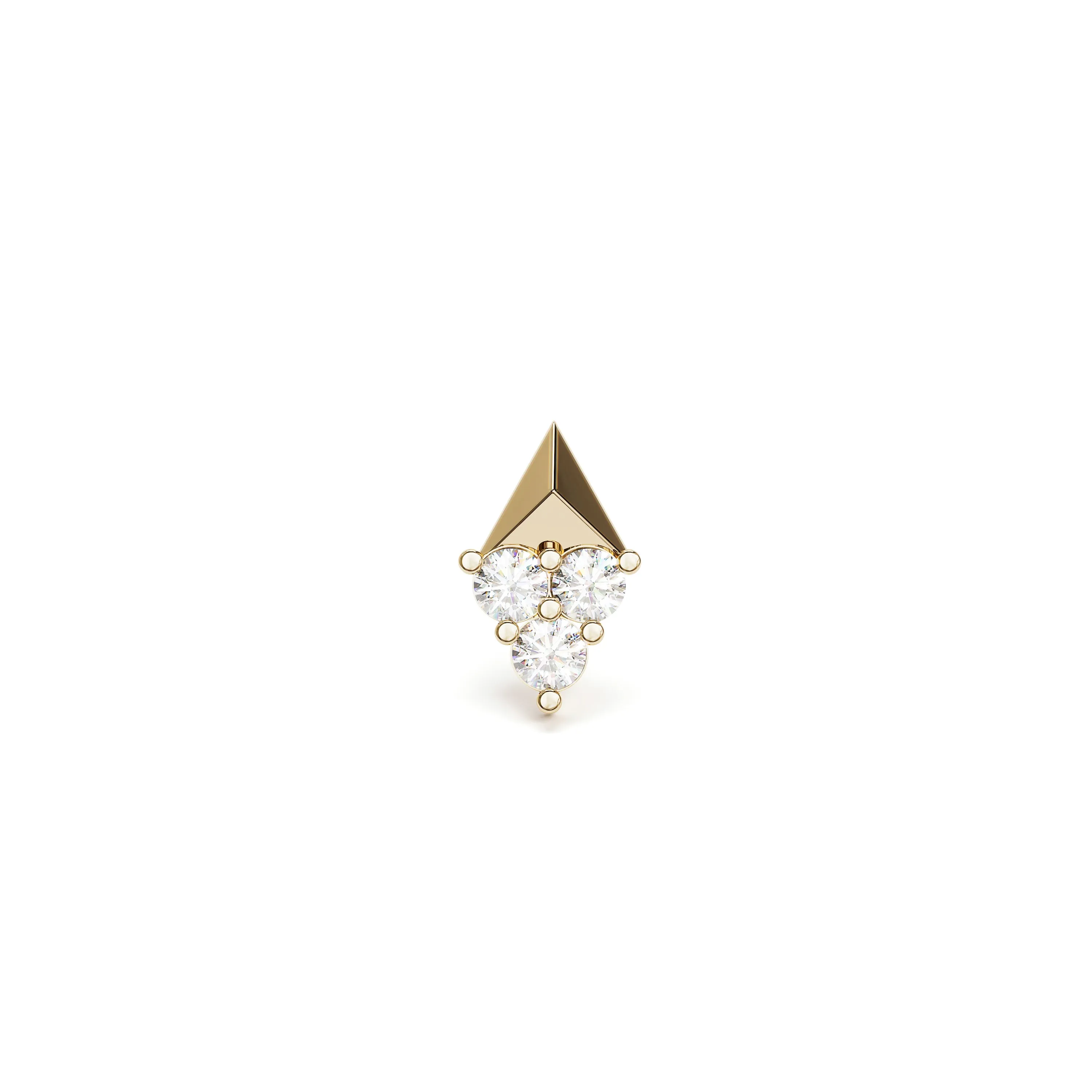 14K Gold Trio Diamond Pyramid Stud