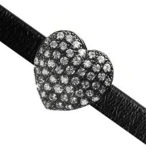 24mm Pave Heart Slider for Flat Leather - Black Ruthenium with Crystal