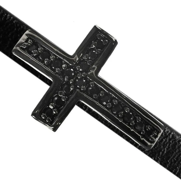 34 x 22mm Pave Cross Slider for Flat Leather - Black Ruthenium with Jet