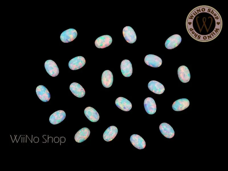 6 x 4 mm White Opal Oval Gemstone Cabochon -  3 pcs