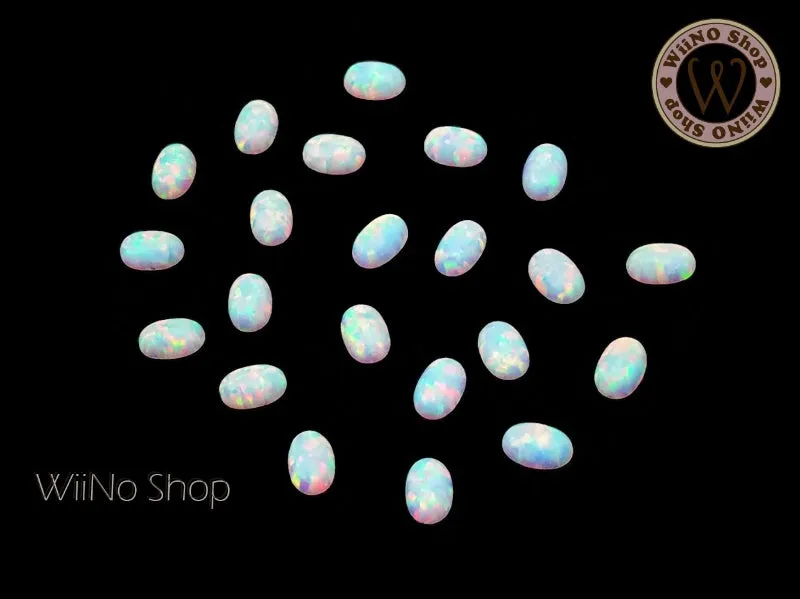 6 x 4 mm White Opal Oval Gemstone Cabochon -  3 pcs