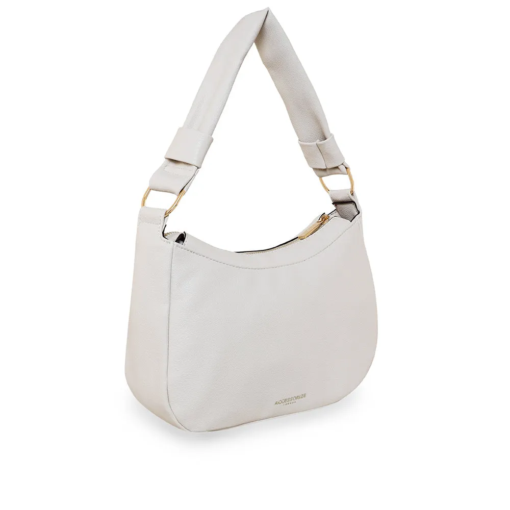 Accessorize London Women's Cream Faux Leather Small scoop shoulder bag