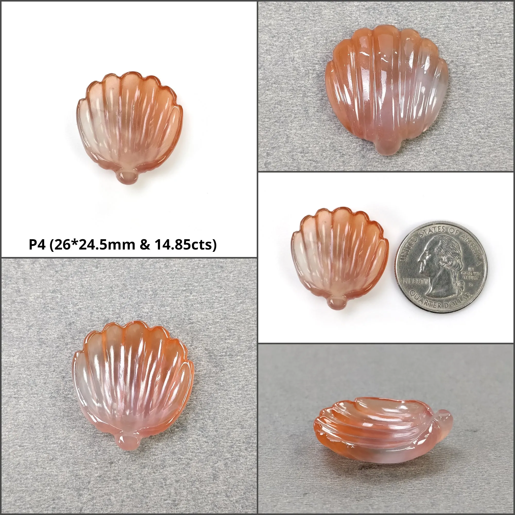 AGATE Gemstone Carving : Natural Untreated Unheated Orange Agate Hand Carved SEA SHELL And Uneven Shape Carving