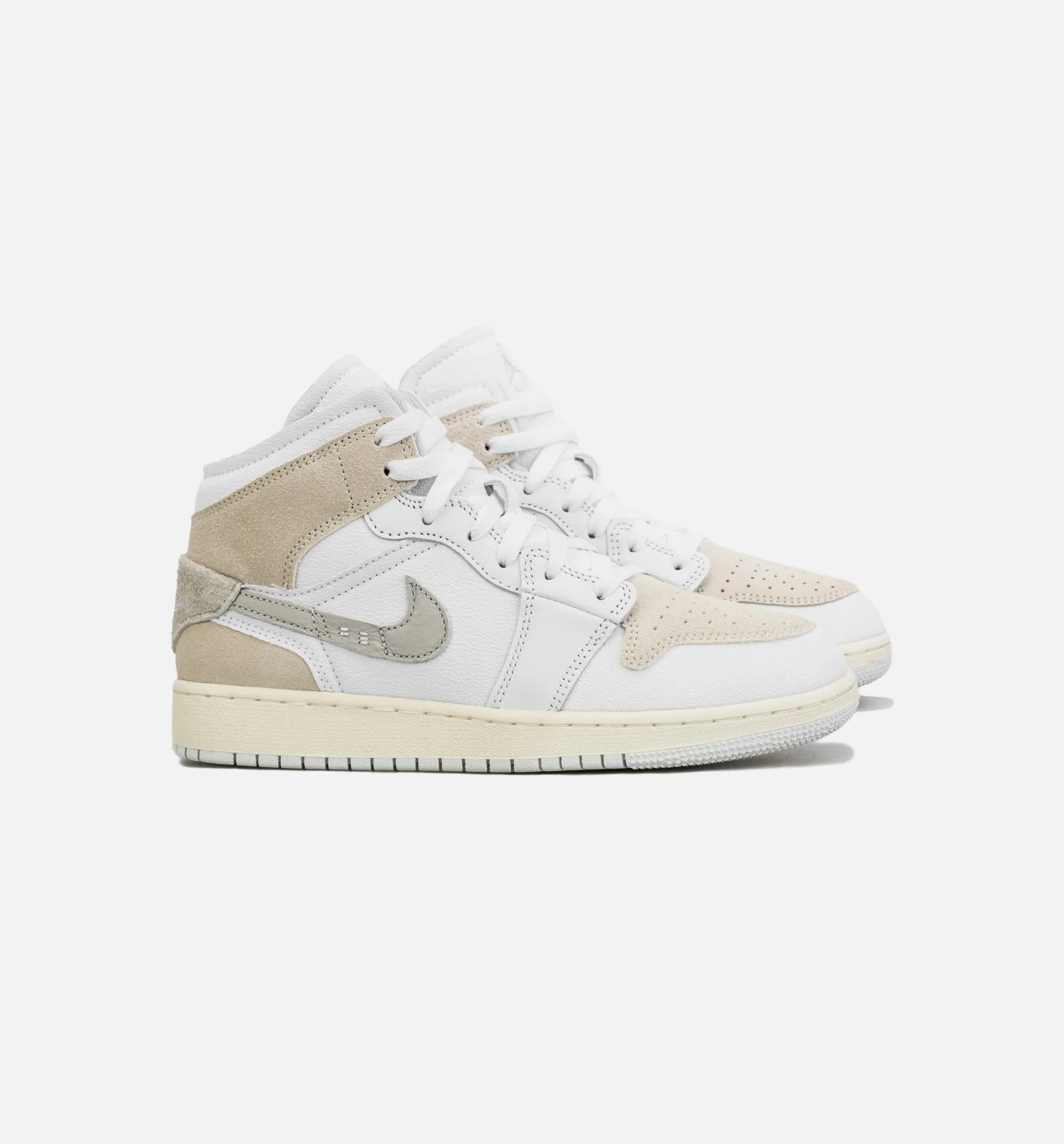 Air Jordan 1 Mid SE Craft Grade School Lifestyle Shoe - Grey/Beige