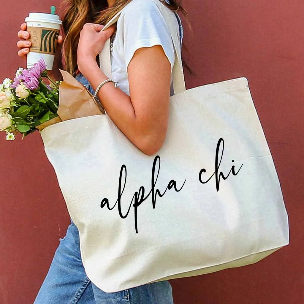 Alpha Chi Omega Script Writing Nickname Canvas Tote Bag