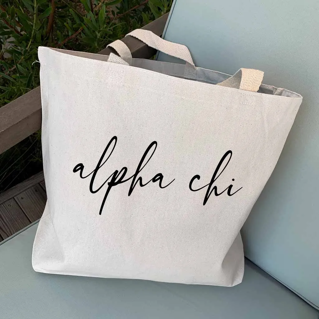 Alpha Chi Omega Script Writing Nickname Canvas Tote Bag