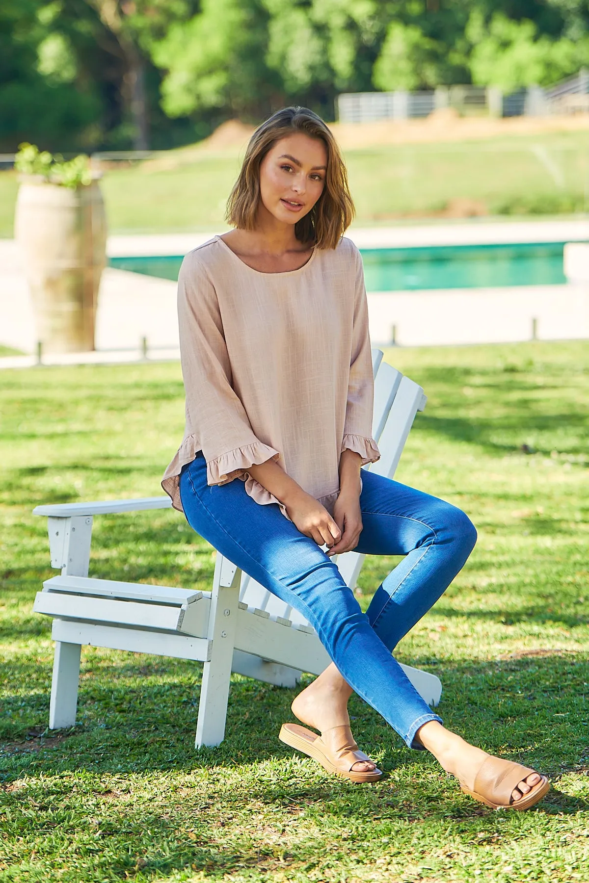 Aries Long Sleeve Pink Linen Top