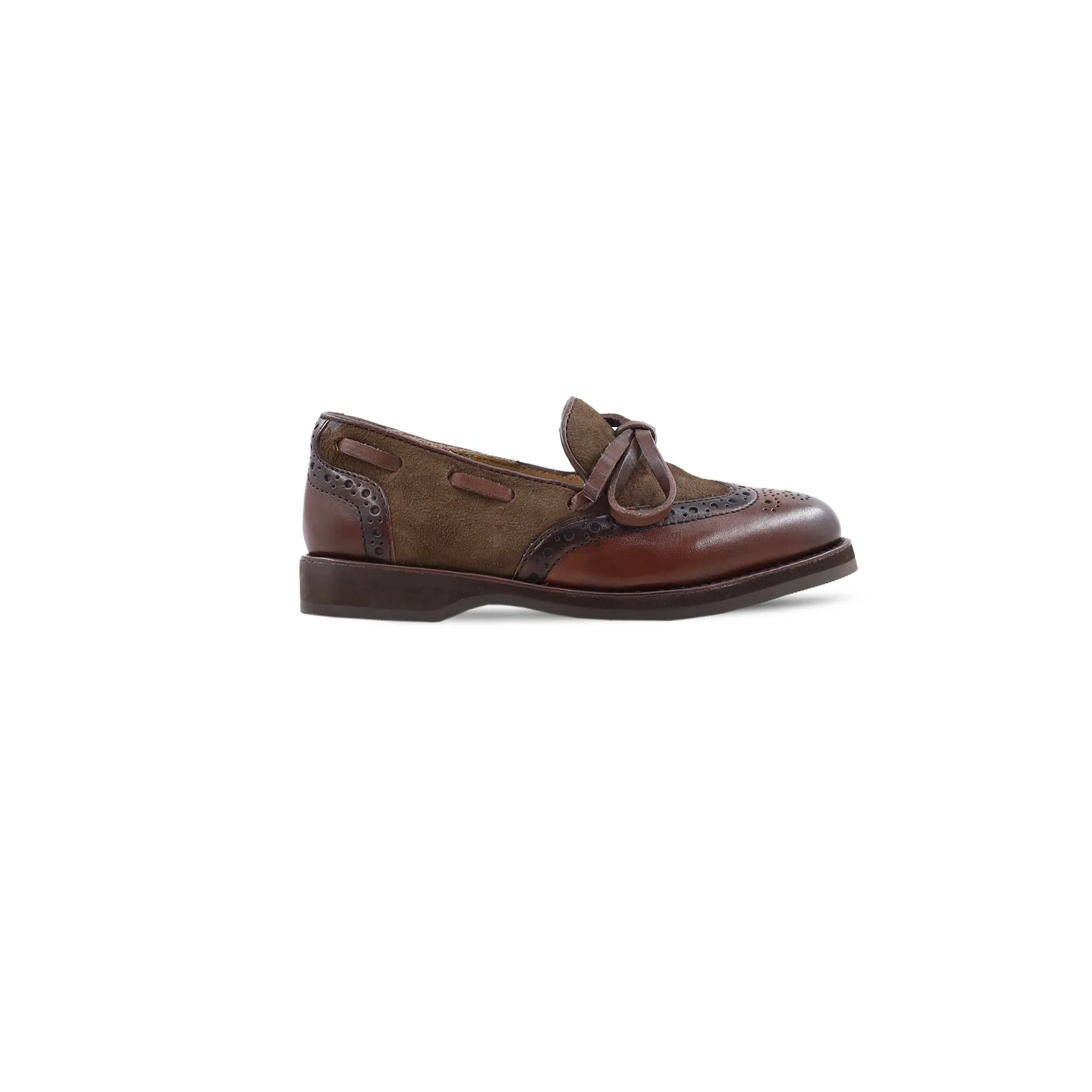 Arlie - Kid's Burnished Brown Calf Leather and Brown Kid Suede Loafer (5-12 Year's Old)