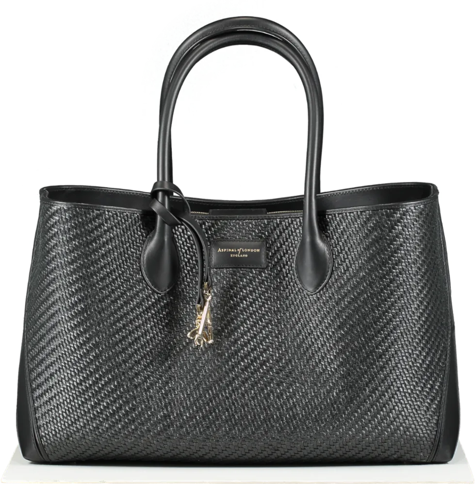 Aspinal Of London Black Large Woven Leather London Tote Bag