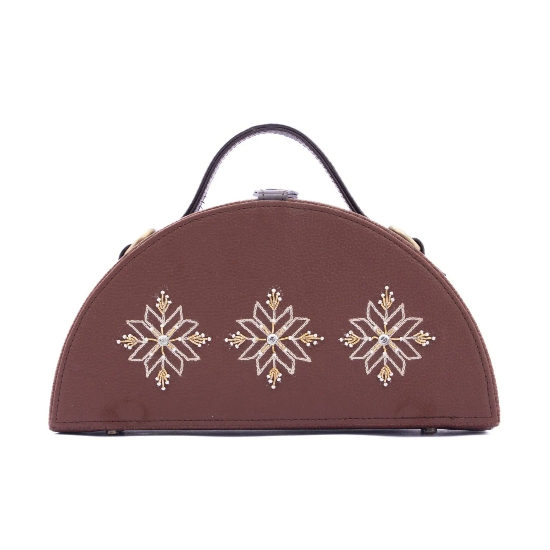 Aztec Tan Semi Circle designer hand embroidered Clutch Bag for women