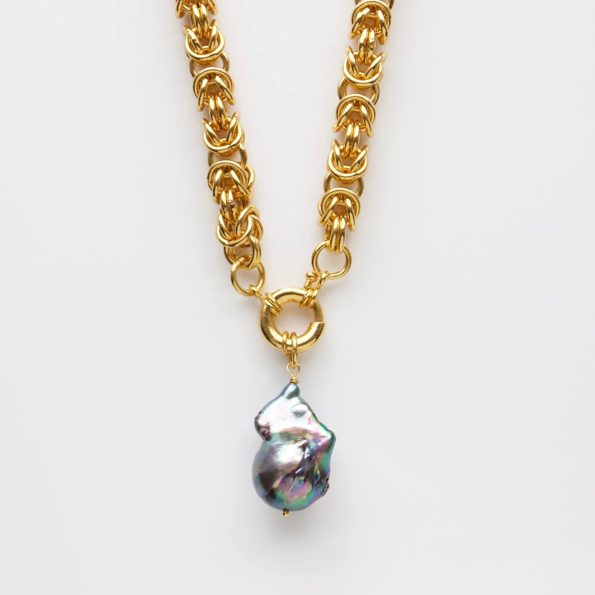 Baroque Black Pearl Chunky Chain Necklace