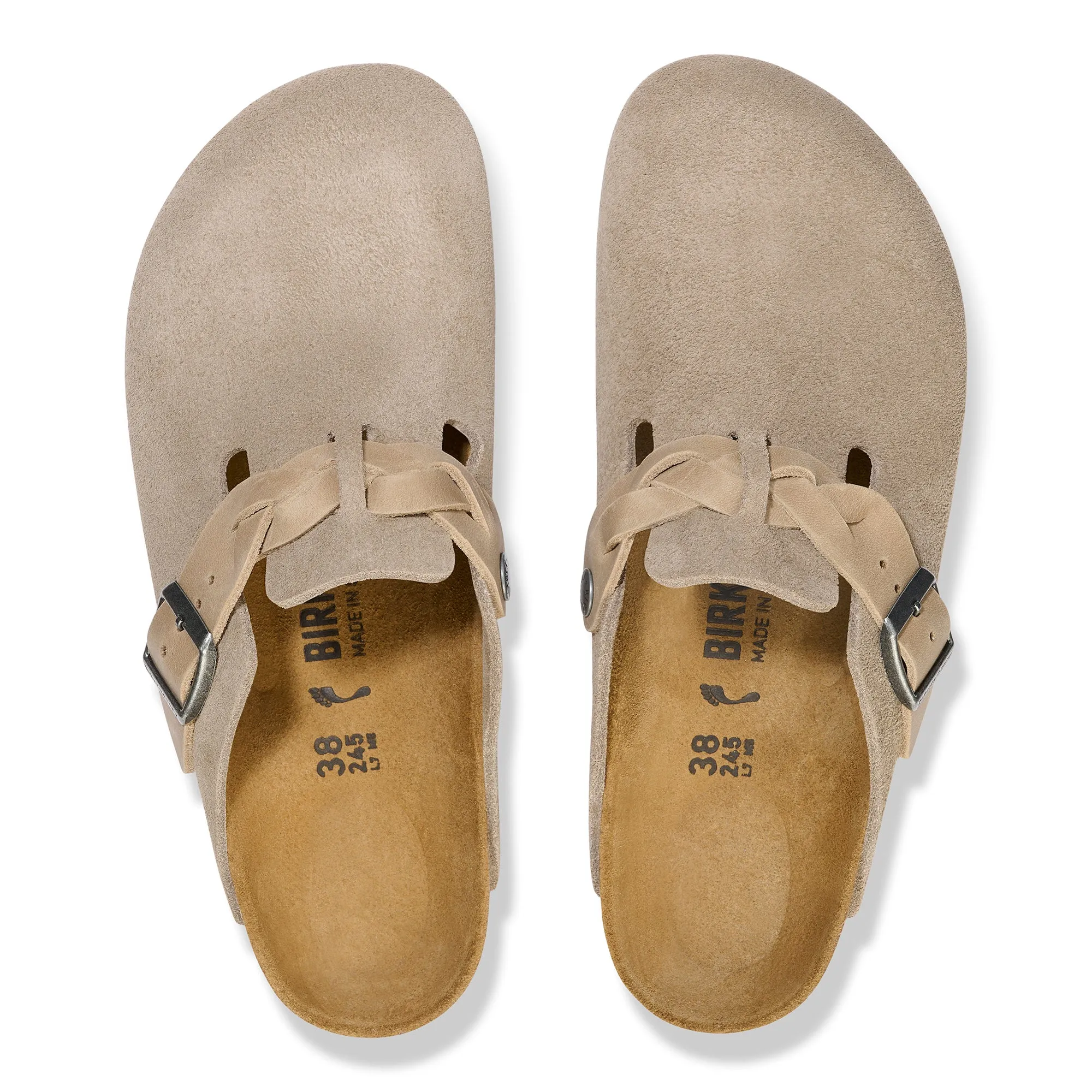 BIRKENSTOCK BOSTON BRAIDED SUEDE LEATHER TAUPE