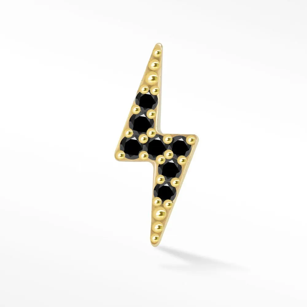 Black Diamond Flat Back Earring Lightning Bolt 14k Yellow