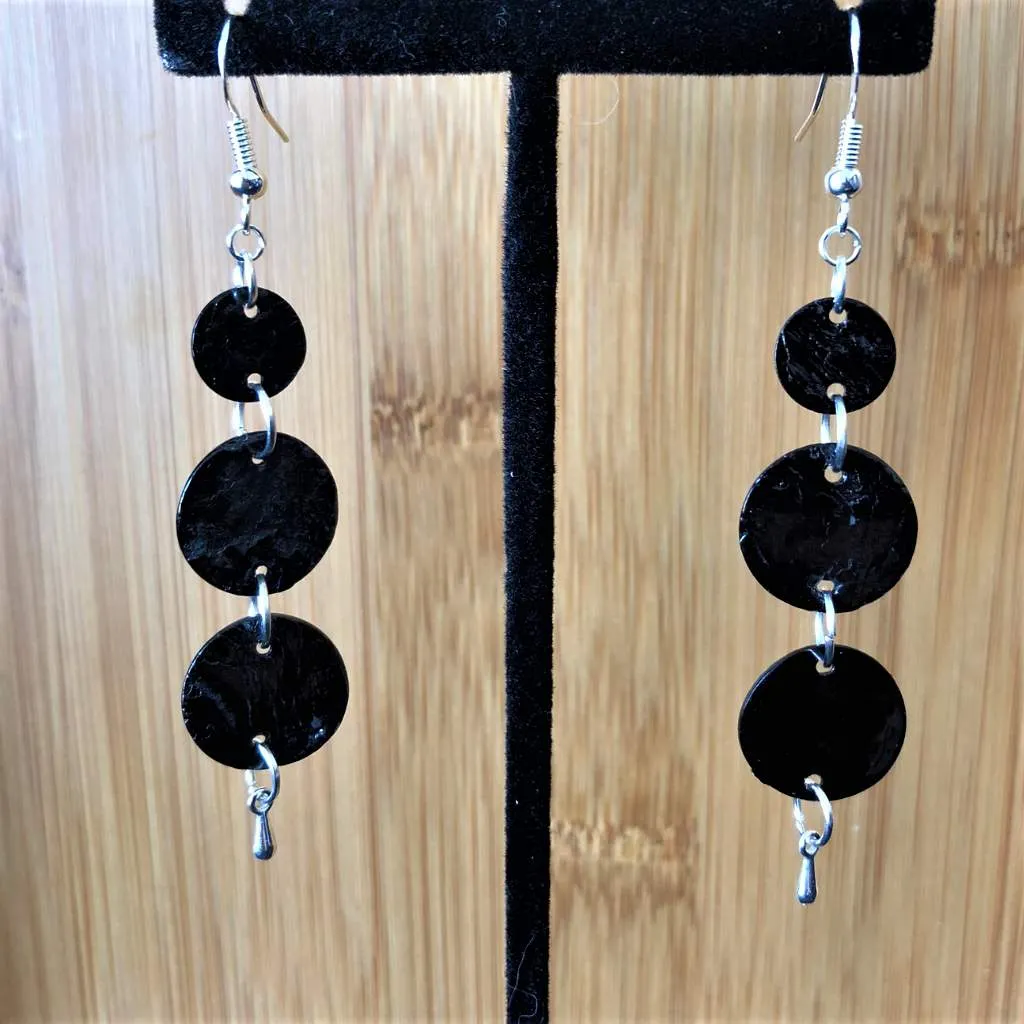 Black Shell Long Dangle Earrings