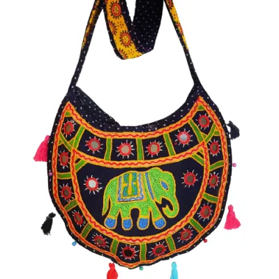 Boho Designer Round Sling Bag Mirror Embroidered