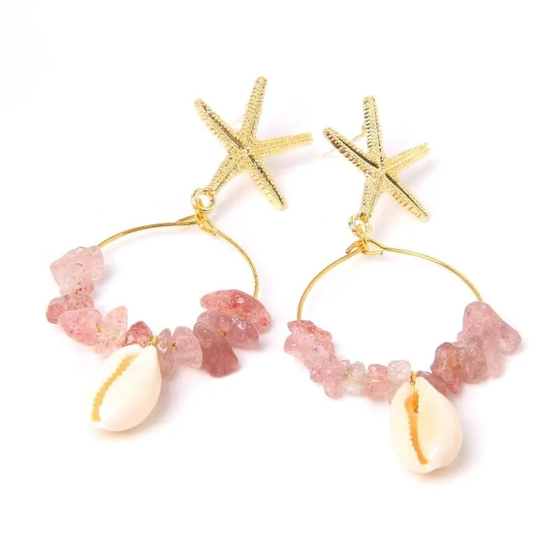 Boho Puka Shell Stone Chips Starfish Charm Earrings