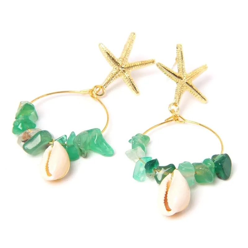 Boho Puka Shell Stone Chips Starfish Charm Earrings