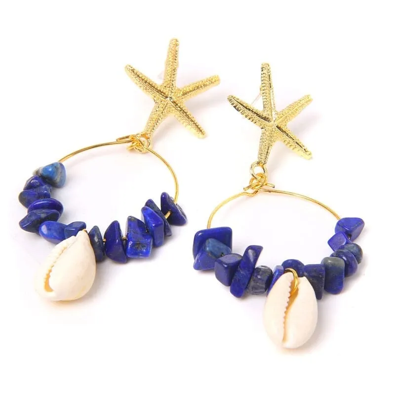 Boho Puka Shell Stone Chips Starfish Charm Earrings