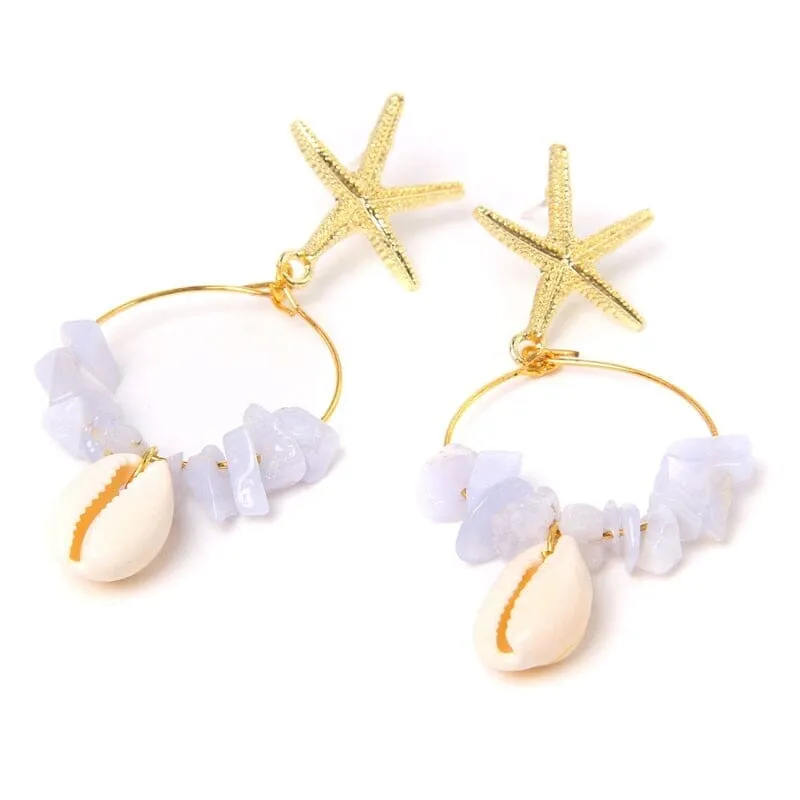 Boho Puka Shell Stone Chips Starfish Charm Earrings