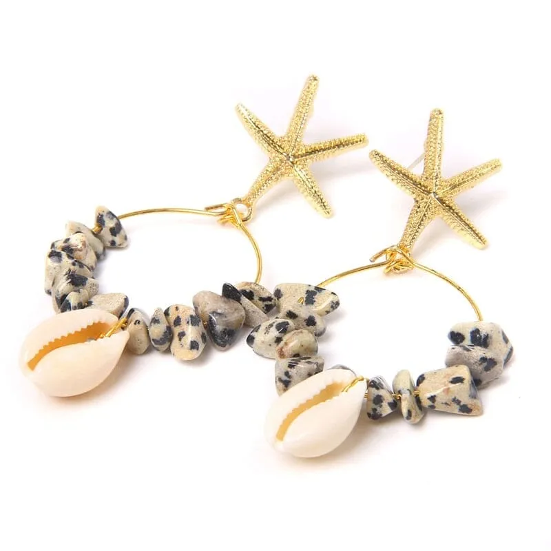 Boho Puka Shell Stone Chips Starfish Charm Earrings