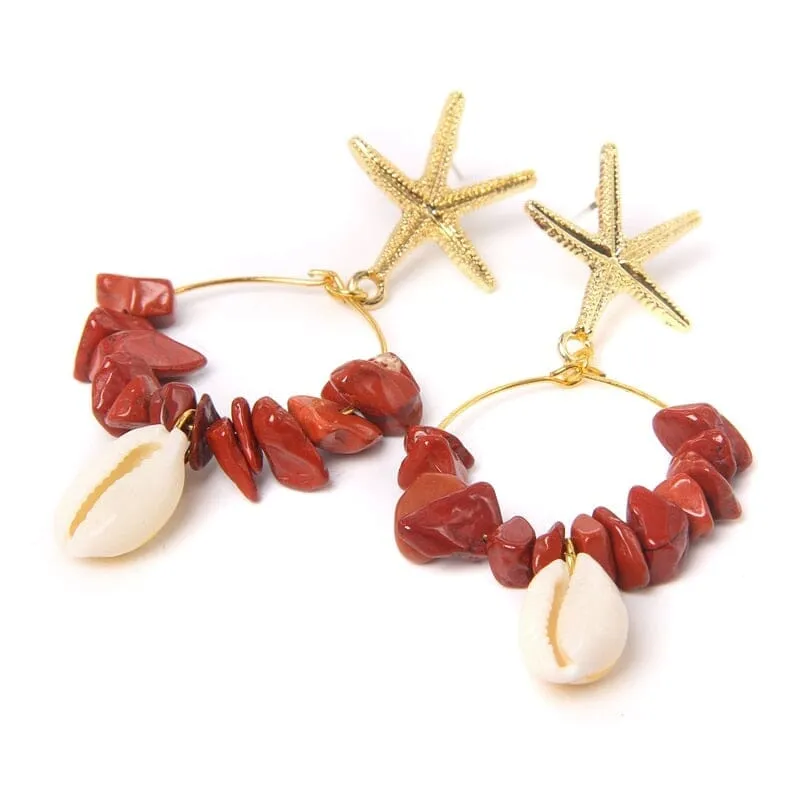 Boho Puka Shell Stone Chips Starfish Charm Earrings