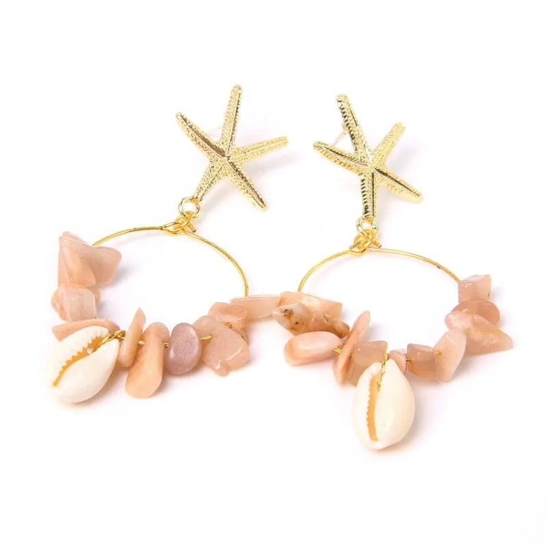 Boho Puka Shell Stone Chips Starfish Charm Earrings