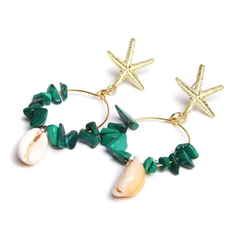 Boho Puka Shell Stone Chips Starfish Charm Earrings