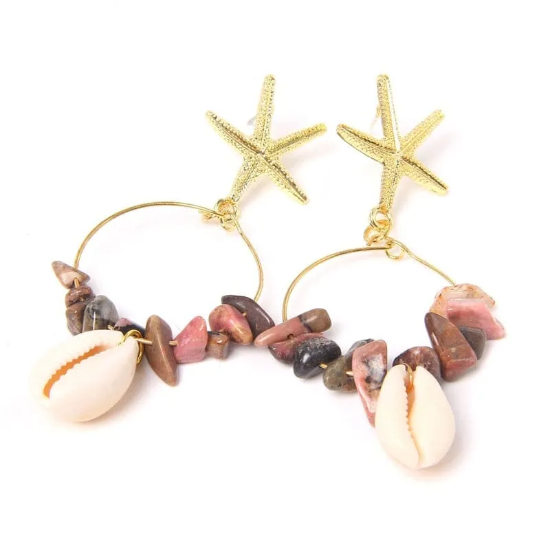 Boho Puka Shell Stone Chips Starfish Charm Earrings