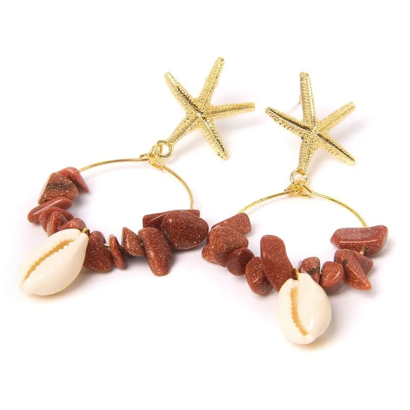 Boho Puka Shell Stone Chips Starfish Charm Earrings