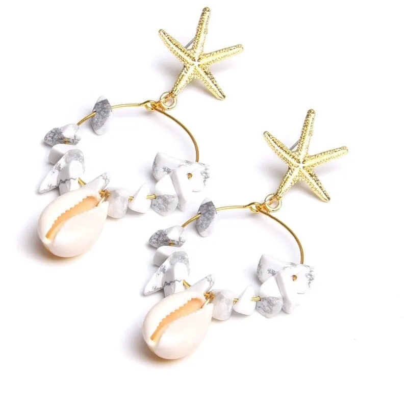 Boho Puka Shell Stone Chips Starfish Charm Earrings