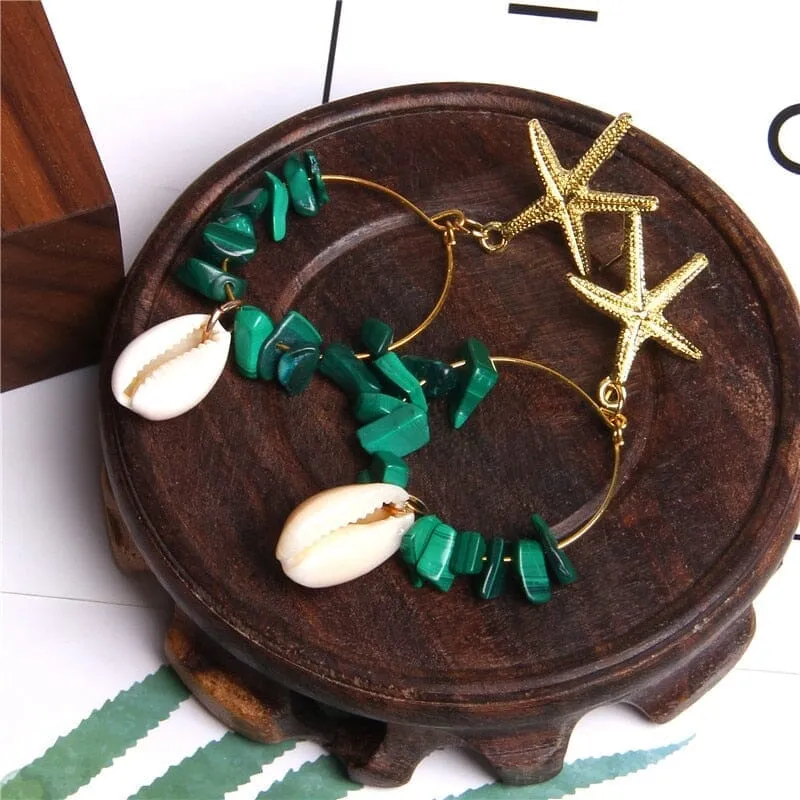 Boho Puka Shell Stone Chips Starfish Charm Earrings