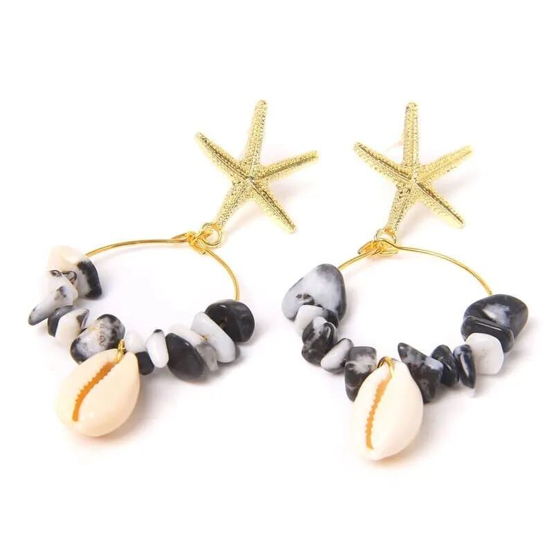 Boho Puka Shell Stone Chips Starfish Charm Earrings