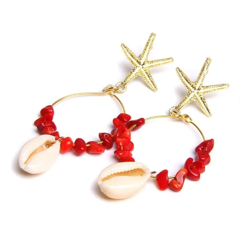 Boho Puka Shell Stone Chips Starfish Charm Earrings