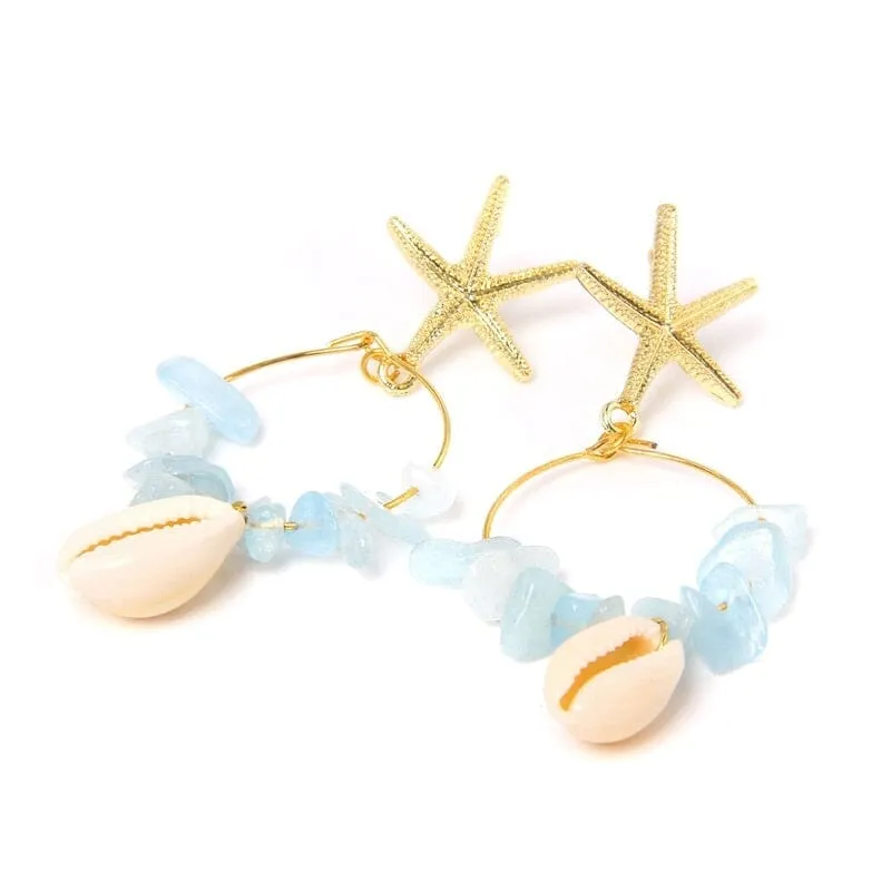 Boho Puka Shell Stone Chips Starfish Charm Earrings