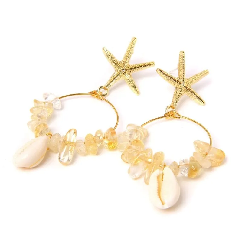 Boho Puka Shell Stone Chips Starfish Charm Earrings