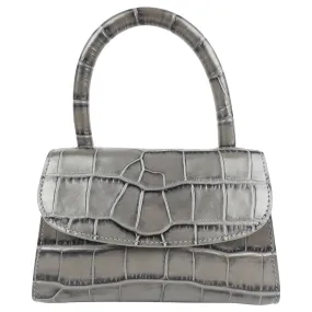 By Far Grey Croc Embossed Leather Mini Top Handle Two Way Shoulder Bag