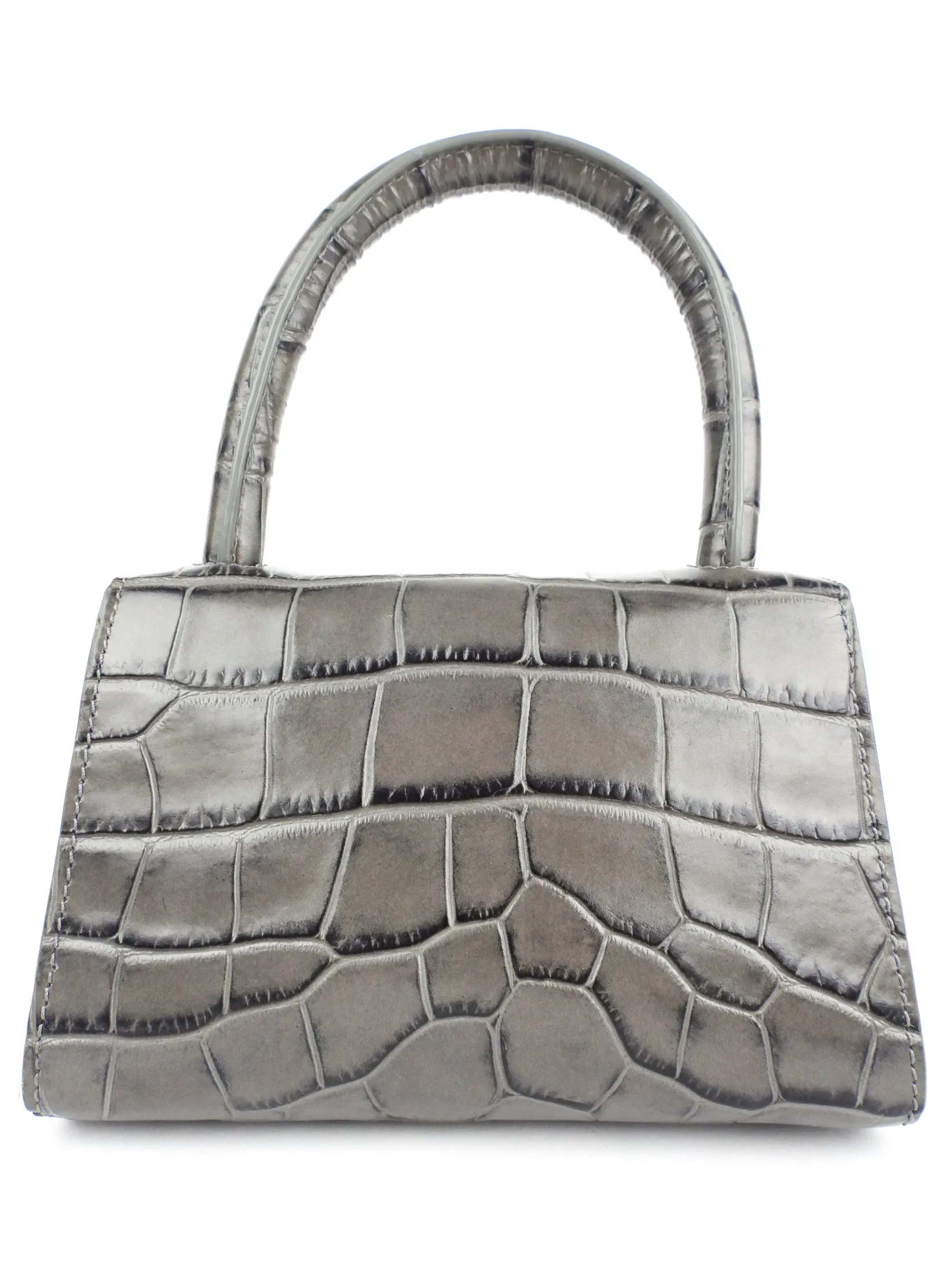 By Far Grey Croc Embossed Leather Mini Top Handle Two Way Shoulder Bag