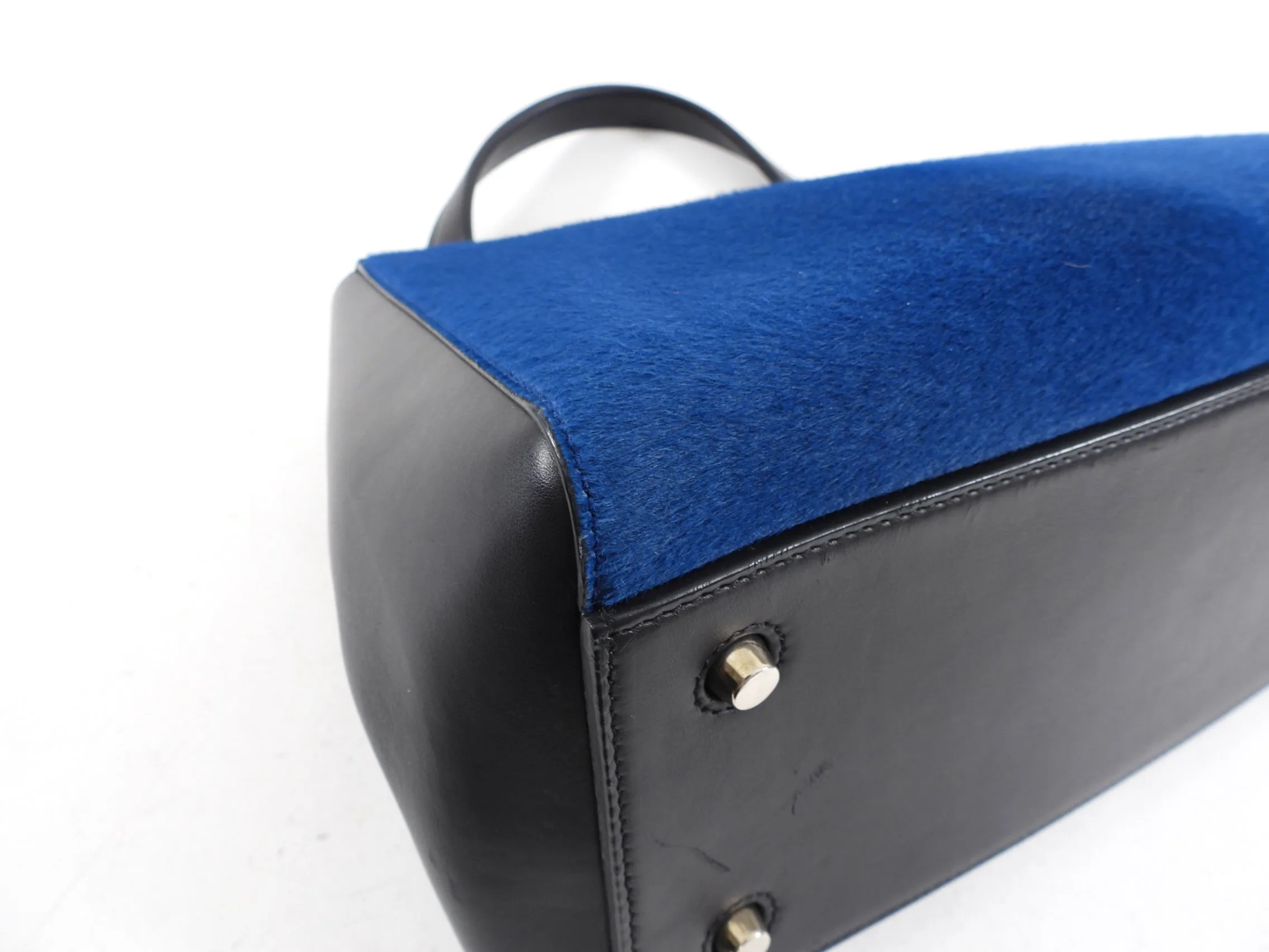 Celine Blue Pony and Black Leather Edge Bag