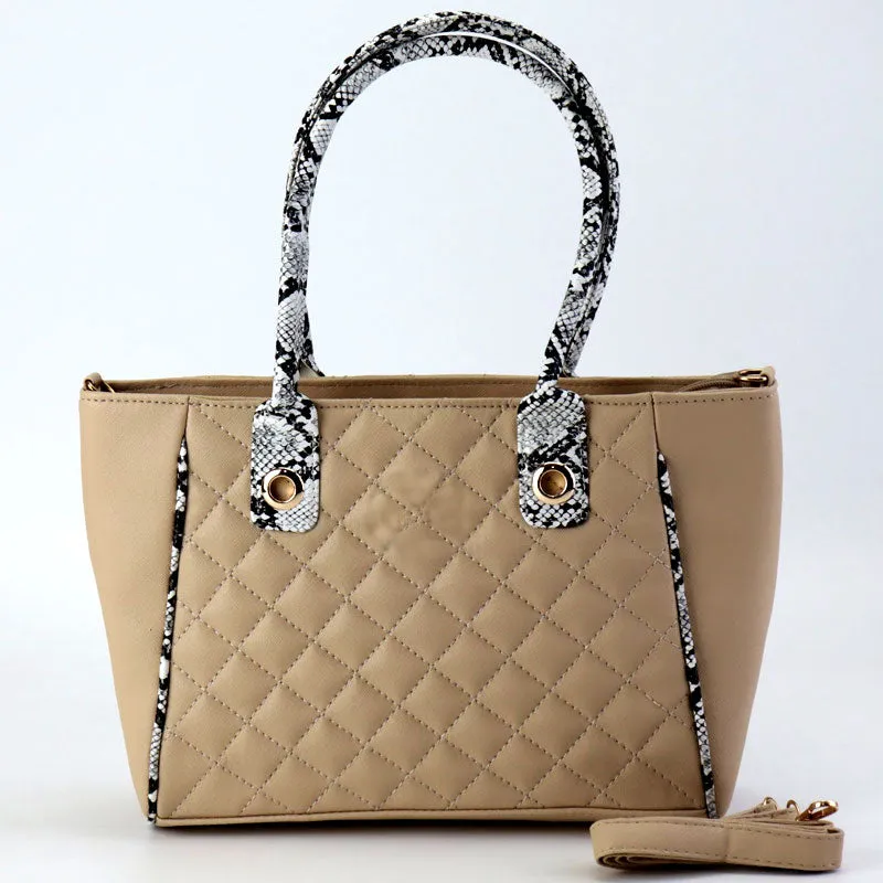 Ch Quilted Snake Print Handle Strap Shoulder Bag