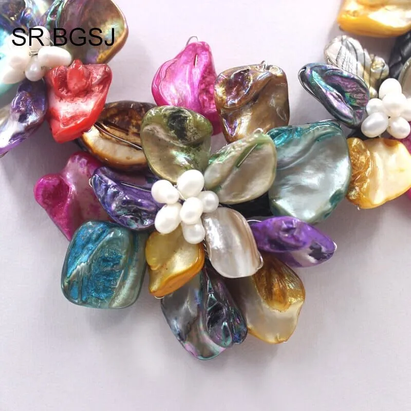 Colorful Puka Shell Pearl Bead Necklace