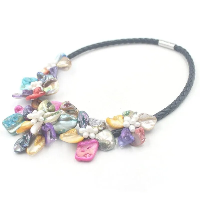 Colorful Puka Shell Pearl Bead Necklace