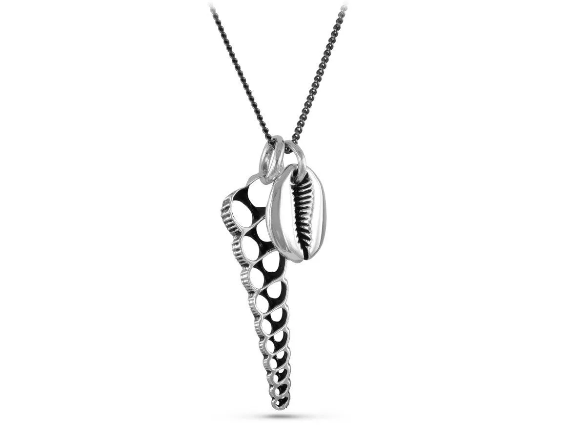 Cowrie & Turritella Shell Necklace - Silver