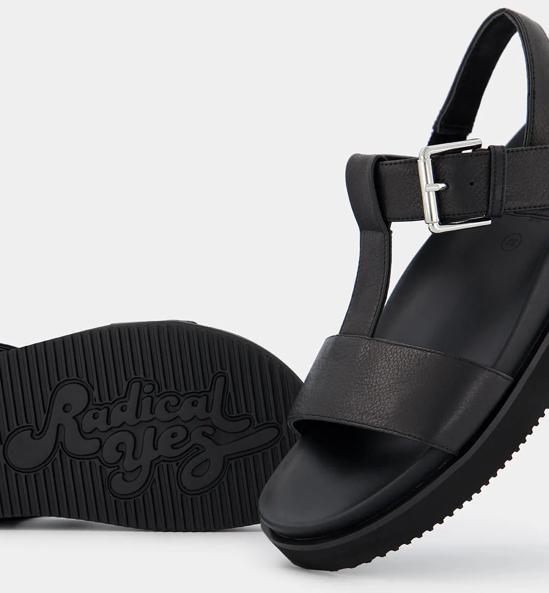 'Declaration' T-Bar Wedge 2.0 - Black Leather