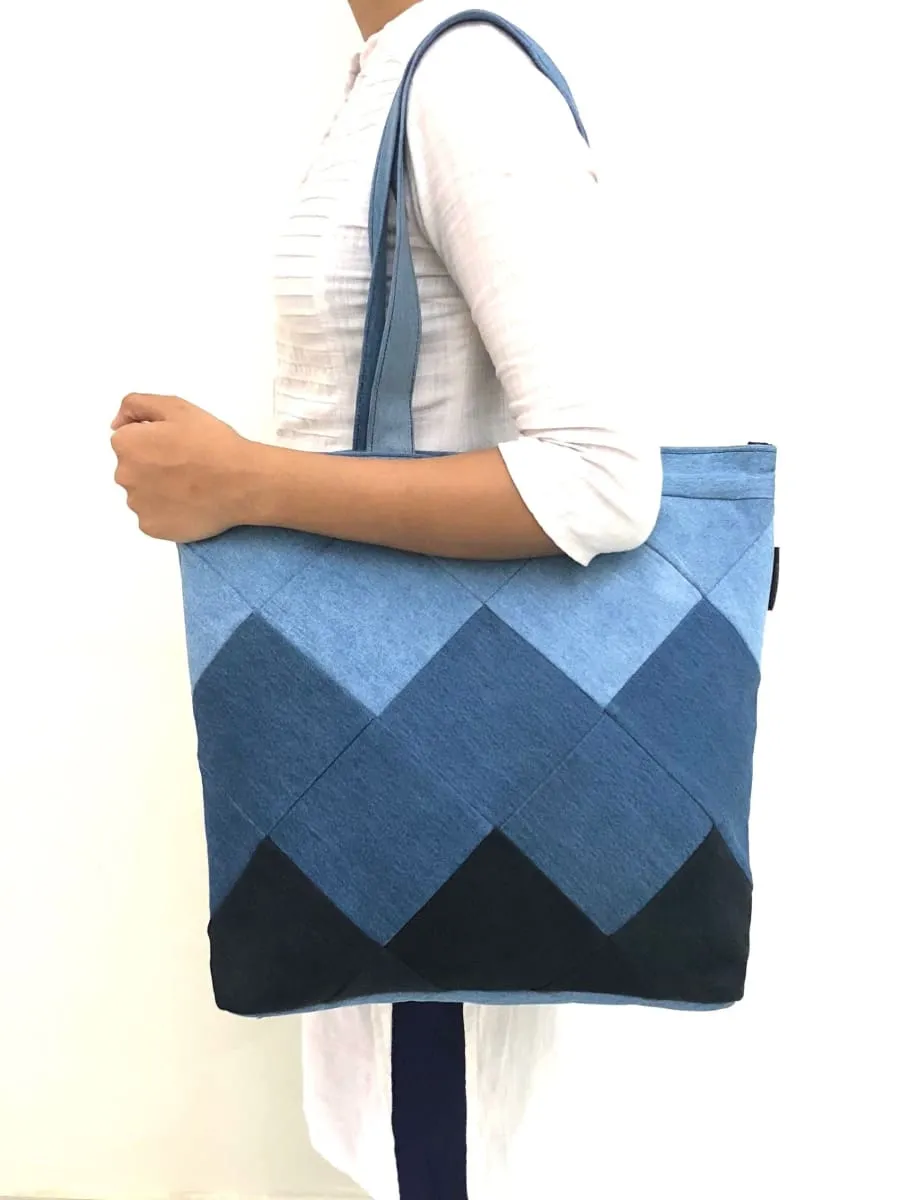 Denim Square Patchwork Tote