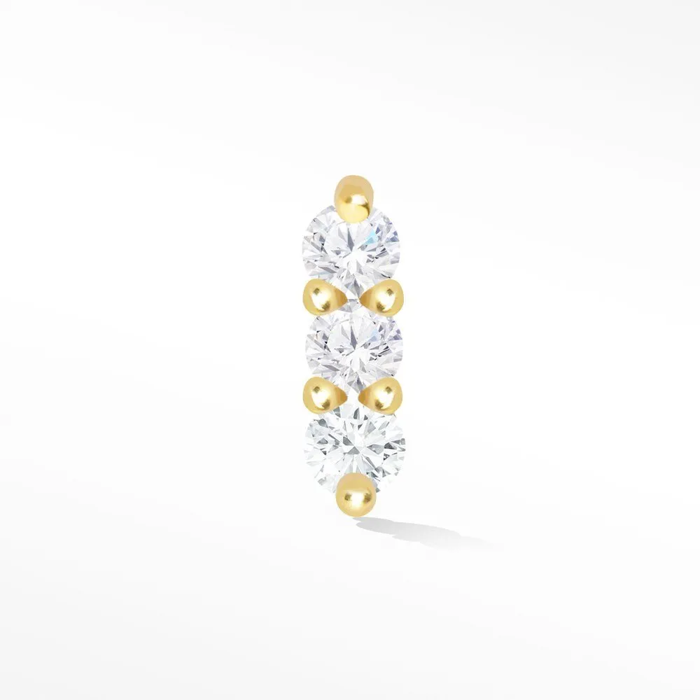 Diamond Flat Back Earring 3 Scones 14k Yellow