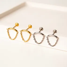 Draped Chain Arc Flat Back Sleeper Earrings