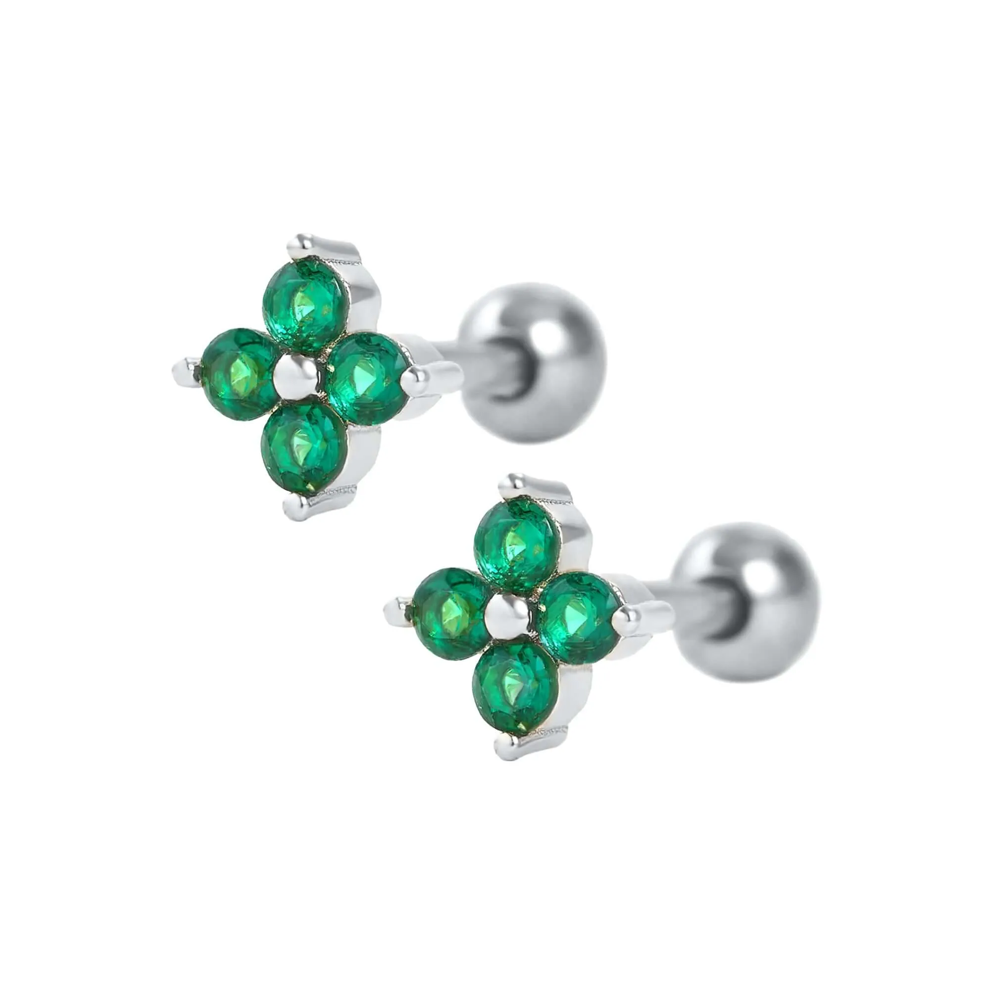 Emerald Green Four Leaf Clover Ball & Flat Back Cartilage Earrings