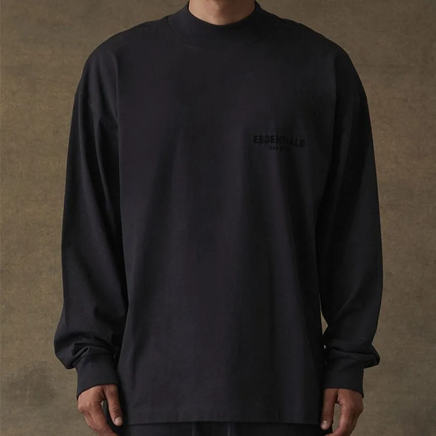 FEAR OF GOD Essentials Felt Logo Long Sleeve Tee Black